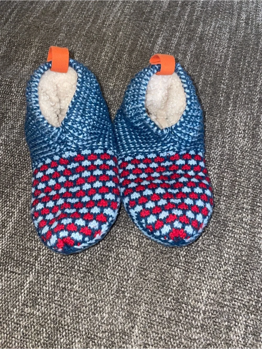 Bombas Blue and Red Knitted Gripper Slippers Size 8-10